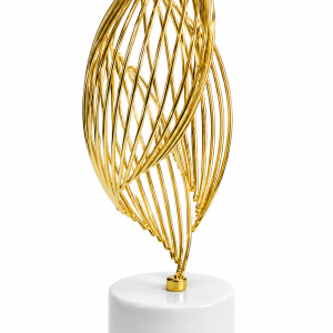 Modern Gold Wire Leaf Sculpture on White Base
